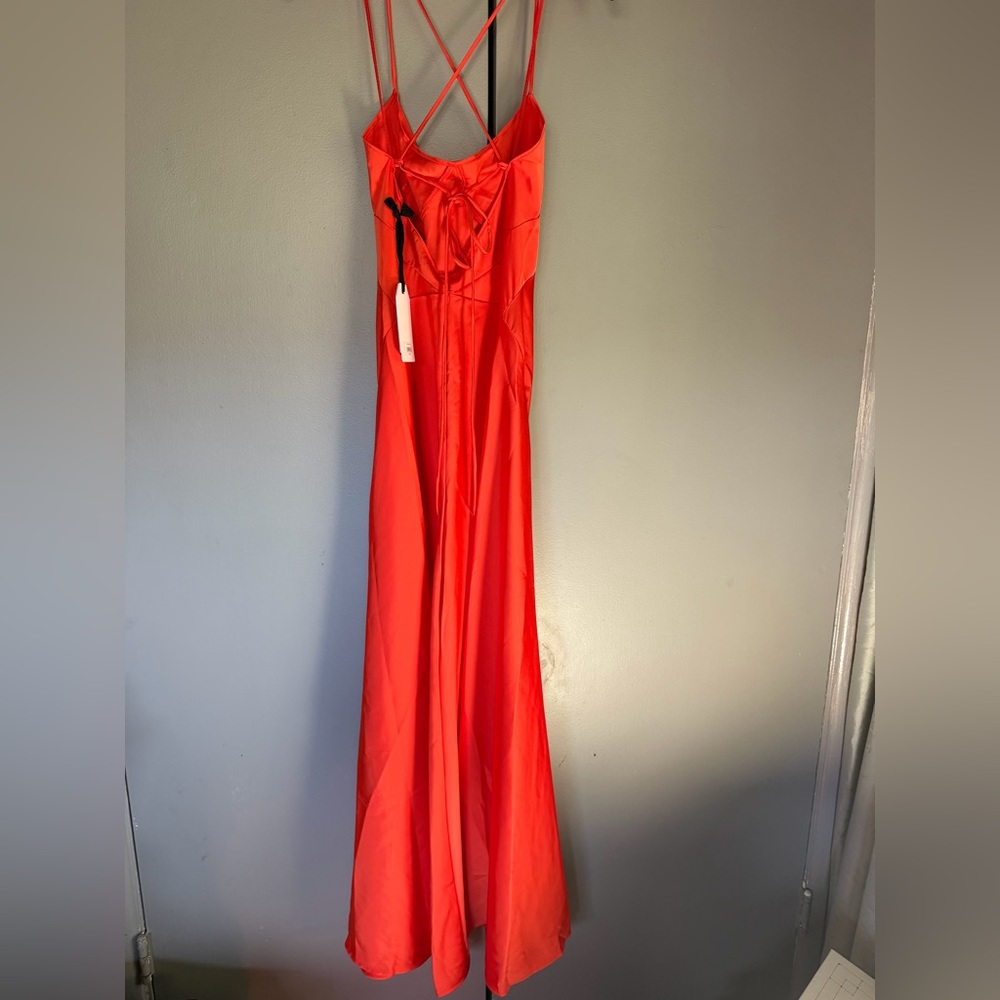 GAP Bright Red Satin Maxi Dress with Crisscross Straps